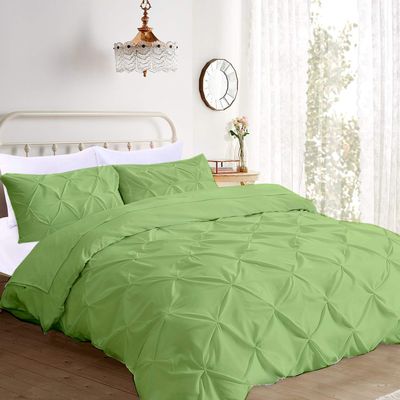 100% Egyptian Cotton 5 Piece Pintuck Oversized King Plus Comforter Set Oversized King Plus-128"x120" Pinch Pleated Ultra Soft Comfortable Bedding (1 Comforter, 4 Pillow Shams)Sage Green