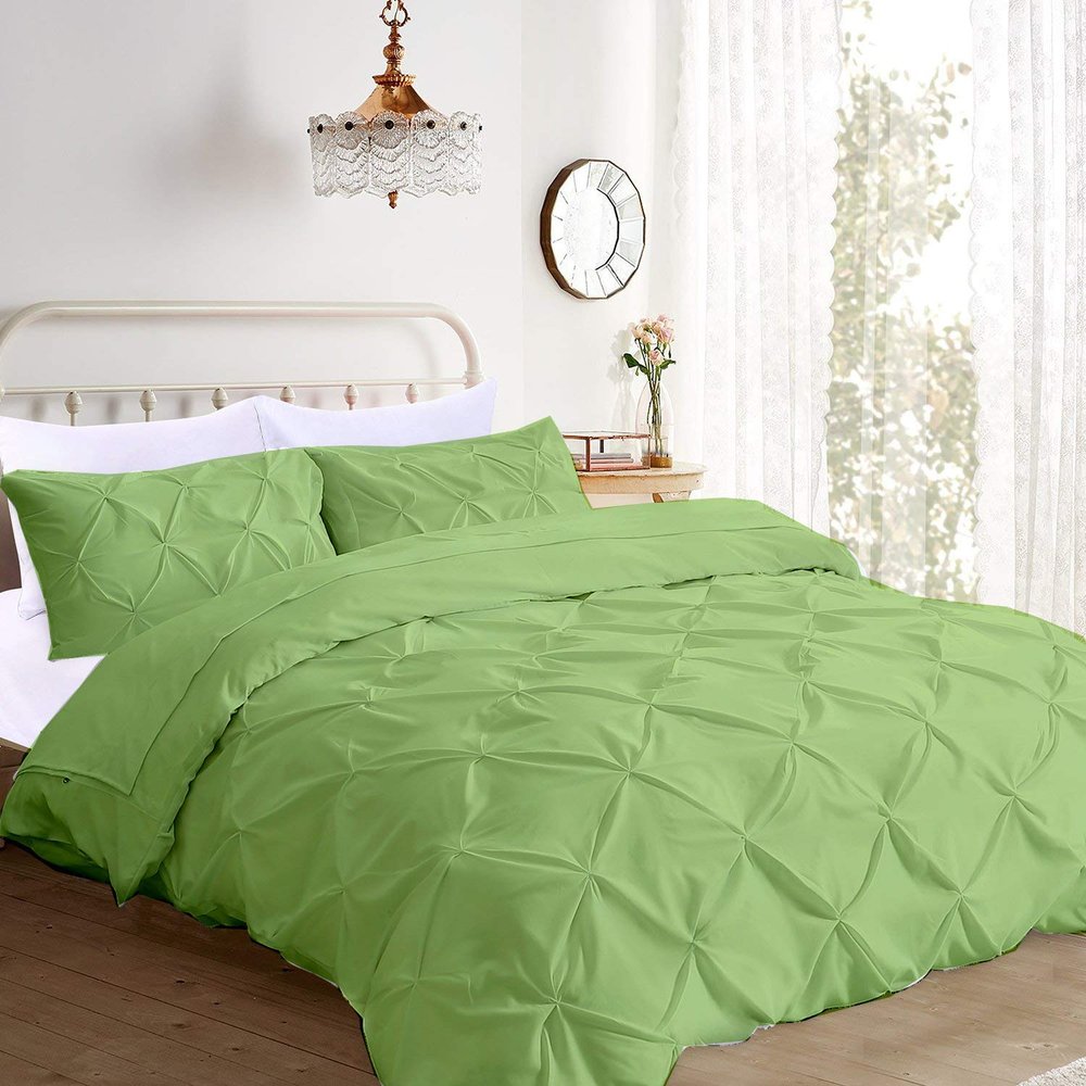 100% Egyptian Cotton 5 Piece Pintuck Oversized King Plus Comforter Set Oversized King Plus-128"x120" Pinch Pleated Ultra Soft Comfortable Bedding (1 Comforter, 4 Pillow Shams)Sage Green