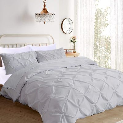All Star Linen 100% Egyptian Cotton 5 Piece Pintuck Twin XL Comforter Set Twin-XL (68'' x 90'') Pinch Pleated Ultra Soft Comfortable Bedding (1 Comforter, 4 Pillow Shams) Light Grey