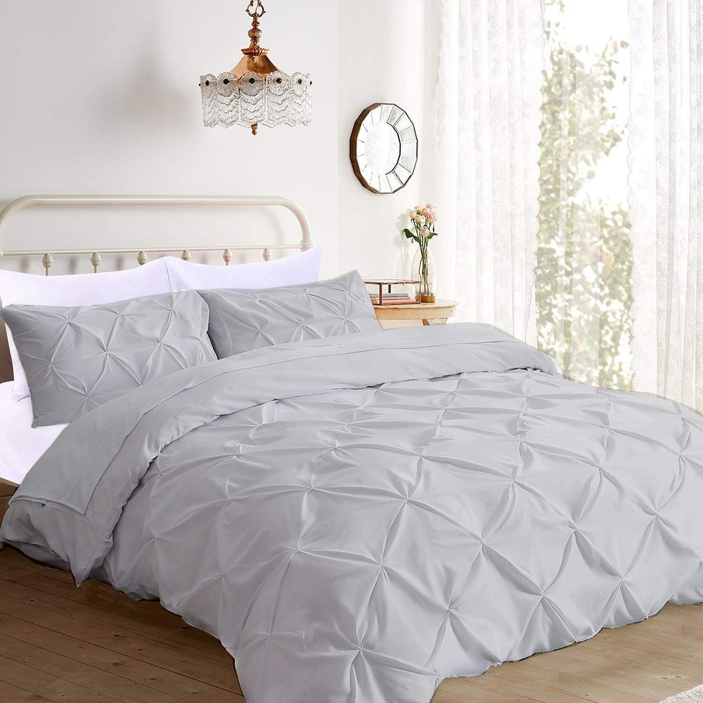 All Star Linen 100% Egyptian Cotton 5 Piece Pintuck Twin XL Comforter Set Twin-XL (68'' x 90'') Pinch Pleated Ultra Soft Comfortable Bedding (1 Comforter, 4 Pillow Shams) Light Grey