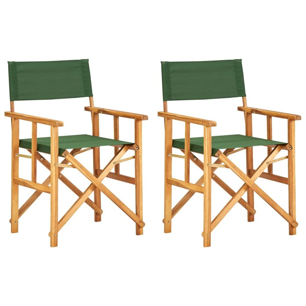 CHARMMA 2pc Director's Chairs with Wooden Frame and Fabric Seat Solid Acacia Wood Folding Director Chair for Indoor and Outdoor Use Light Weight Foldable Chair for Camping Green