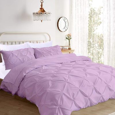 All Star Linen 100% Egyptian Cotton 3 Piece Pintuck Oversized King Plus Comforter Set Oversized King Plus-128"x120" Pinch Pleated Ultra Soft Comfortable Bedding (1 Comforter, 2 Pillow Shams) Lavender