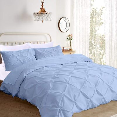 100% Egyptian Cotton 3 Piece Pintuck Oversized King Plus Comforter Set Oversized King Plus-128"x120" Pinch Pleated Ultra Soft Comfortable Bedding (1 Comforter, 2 Pillow Shams)Navy Blue