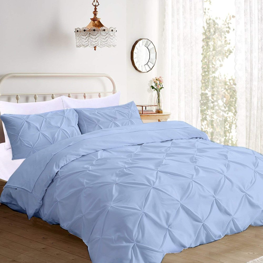 100% Egyptian Cotton 3 Piece Pintuck Oversized King Plus Comforter Set Oversized King Plus-128"x120" Pinch Pleated Ultra Soft Comfortable Bedding (1 Comforter, 2 Pillow Shams)Navy Blue