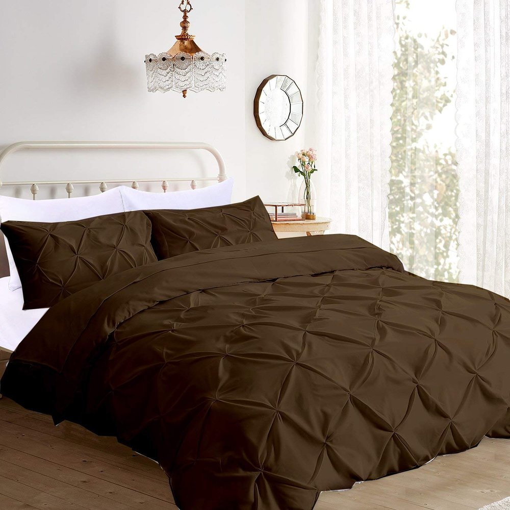 100% Egyptian Cotton 3 Piece Pintuck Oversized King Plus Comforter Set Oversized King Plus-128"x120" Pinch Pleated Ultra Soft Comfortable Bedding (1 Comforter, 2 Pillow Shams)Chocolate