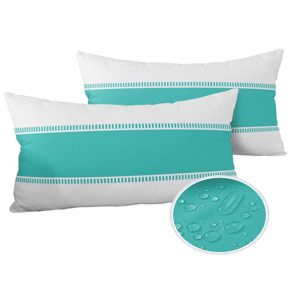 LOVE HOME DAY Classic Teal Stripes on White Outdoor Pillow Covers Set of 2, Decorative Waterproof Throw Pillow Case, Modern Texture Cotton Linen Soft Cozy Cushion Pillowcases