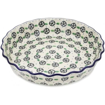 Polmedia Polish Pottery Fluted Pie Dish - Kickin' It Pattern Handmade in Boleslawiec Poland by Ceramika Artystyczna + Certificate of Authenticity