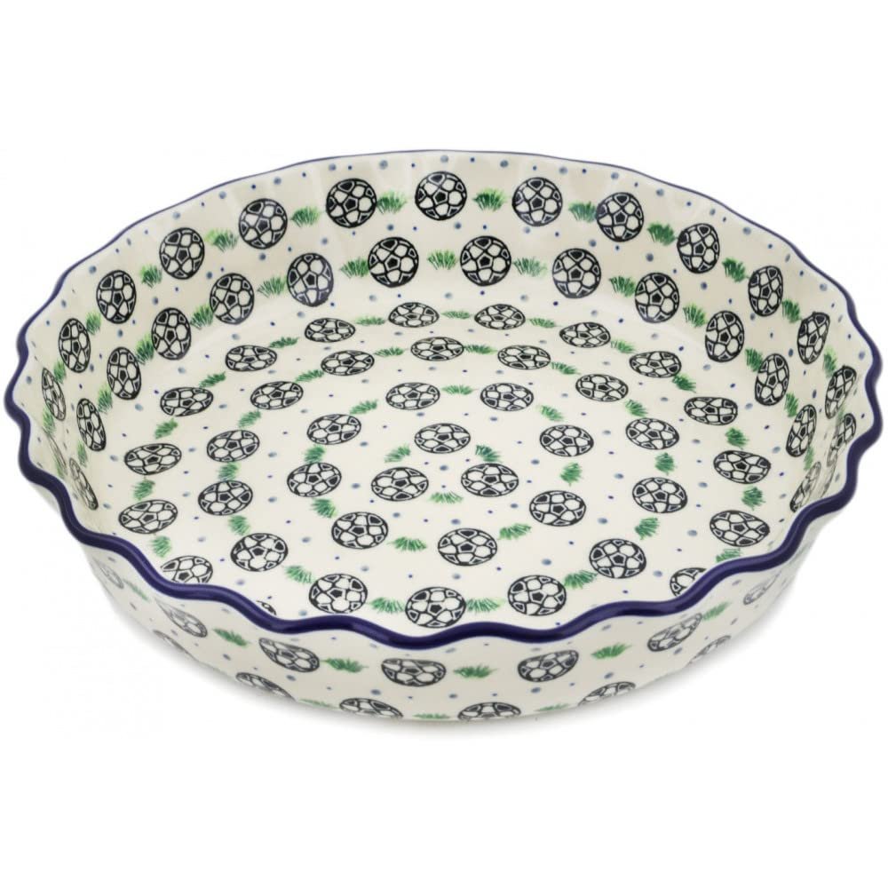 Polmedia Polish Pottery Fluted Pie Dish - Kickin' It Pattern Handmade in Boleslawiec Poland by Ceramika Artystyczna + Certificate of Authenticity