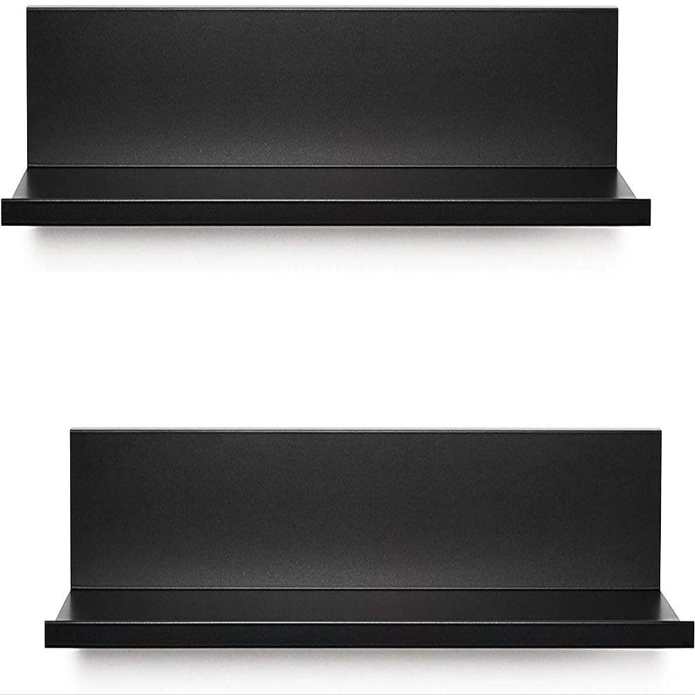 Hangman No-Stud Floating Shelves Black Powder Coated Aluminum Wall Shelf Set Modern Home Dcor No Drill Easy Install - 36 Inch