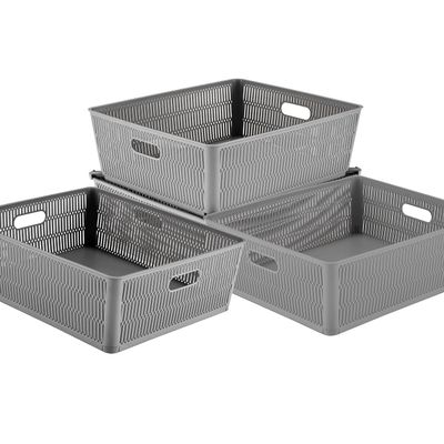 Simplify 4Pk Shallow Slide 2 Stack It Tote Basket | Storage & Organization | Open Bins with Stackable Capability | Bathroom | Crafts | Pantry | Playroom | Office | Grey (KIT-25933-GREY-4PK)