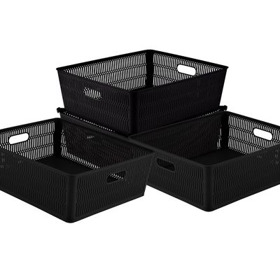 Simplify 4Pk Shallow Slide 2 Stack It Tote Basket | Storage & Organization | Open Bins with Stackable Capability | Bathroom | Crafts | Pantry | Playroom | Office | Black