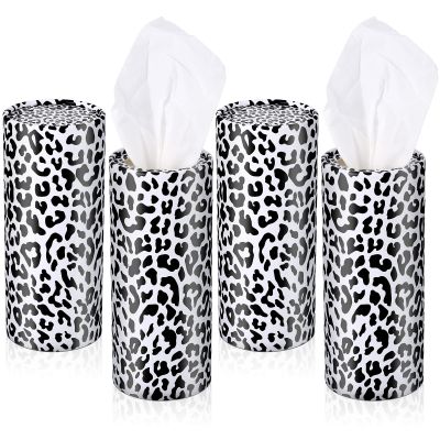 Yoande 4 Pcs Round Car Tissues Boxes with Facial Tissue Travel Cylinder Holder for Car Cup Holder Home Bathroom Office Decor Wedding Gifts(Leopard Style)