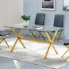 Best Master Furniture Timber 63" Contemporary Rectangular Glass Dining Table, Gold view 2