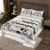 Happy Camping Bedspread Set Queen Size for Kids,Boys Girls White Wood Panels Quilt Set Country Style Bedspread Coverlet Camper Bedspread 3 Piece Decorative Bedding Quilted with 2 Pillow Shams view 1