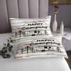Happy Camping Bedspread Set Queen Size for Kids,Boys Girls White Wood Panels Quilt Set Country Style Bedspread Coverlet Camper Bedspread 3 Piece Decorative Bedding Quilted with 2 Pillow Shams view 3