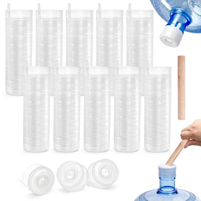 Jucoan 100 Pack 3 and 5 Gallon Water Bottles Caps, Reusable Water Jug Replacement Cap Non Spill Snap on Cap for 55mm Water Bottles, with Wooden Opener Stick, Easy to Replace