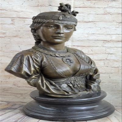 Art Nouveau 100% Real Bronze Woman Bust Bronze Sculpture Marble Statue by Think Bronze Lost Wax Artwork Gift