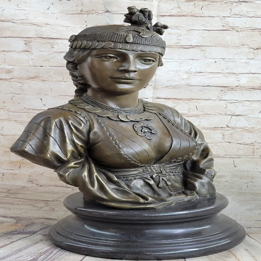 Art Nouveau 100% Real Bronze Woman Bust Bronze Sculpture Marble Statue by Think Bronze Lost Wax Artwork Gift