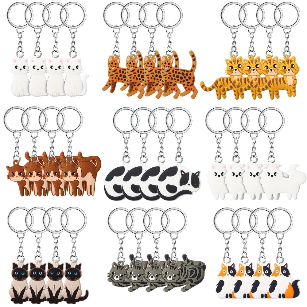 Hicarer 36 Pack Cute Cat Keychain Barnyard Farm Animal Keychains Farm Theme Key Ring Decoration Birthday Party Supplies Favors(Cat Style)