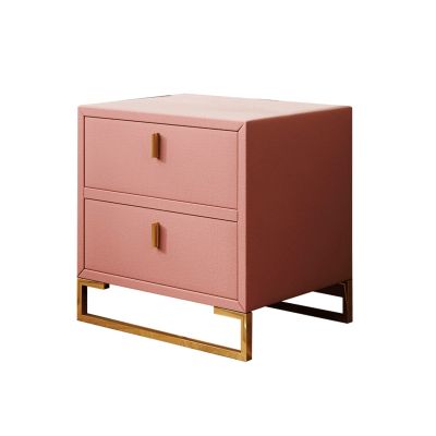Bed Side Tables Bedside Table Bedroom Bedside Locker Storage Corner Cabinet Living Room TV Side Cabinet Double Drawer Square Bedside Table Bedside Tables for Bedroom (Color : Pink)