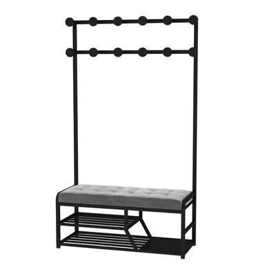 LHHL Entryway Coat Rack 4 in 1 Hall Tree Multifunction Shoe Change Stool Storage Rack with Hooks Hallway Home Bedroom Drying Rack Easy Assembly (Color : Black, Size : 130x35x175cm)