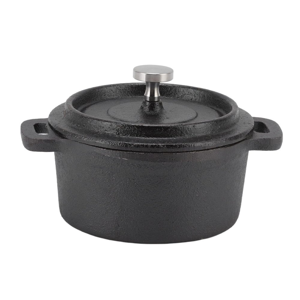 Iron Pot Stew Pot Thickened Ergonomic Handle Insulation Cast Iron Cooking Pot with Lid Dutch Oven Double Traditional Soup Pot(Diameter 10CM)