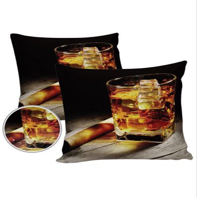 Singingin Pack of 2 Outdoor Pillow Covers, Cigar Wine Whisky Liquor Still Life Pictures Waterproof Square Throw Pillowcase Decorative Cushion Pillow Covers for Couch Patio Tent, 18x18 in