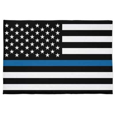 Fluffy Bath Rug Black USA Flag Stripes and Stars Independence Day Police,Non Slip Shag Carpet Soft Plush Floor Door Mat US Flags Law Enforcement,Absorbent Entrance Rugs Kitchen Bathroom 24x35In