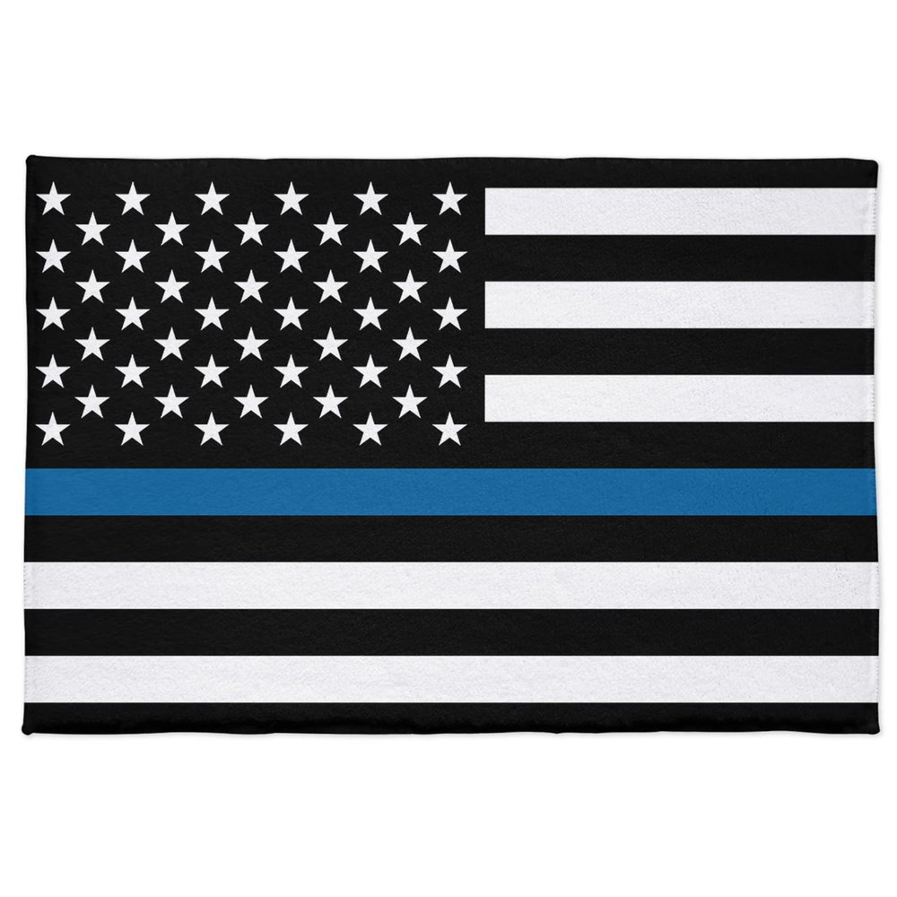 Fluffy Bath Rug Black USA Flag Stripes and Stars Independence Day Police,Non Slip Shag Carpet Soft Plush Floor Door Mat US Flags Law Enforcement,Absorbent Entrance Rugs Kitchen Bathroom 24x35In
