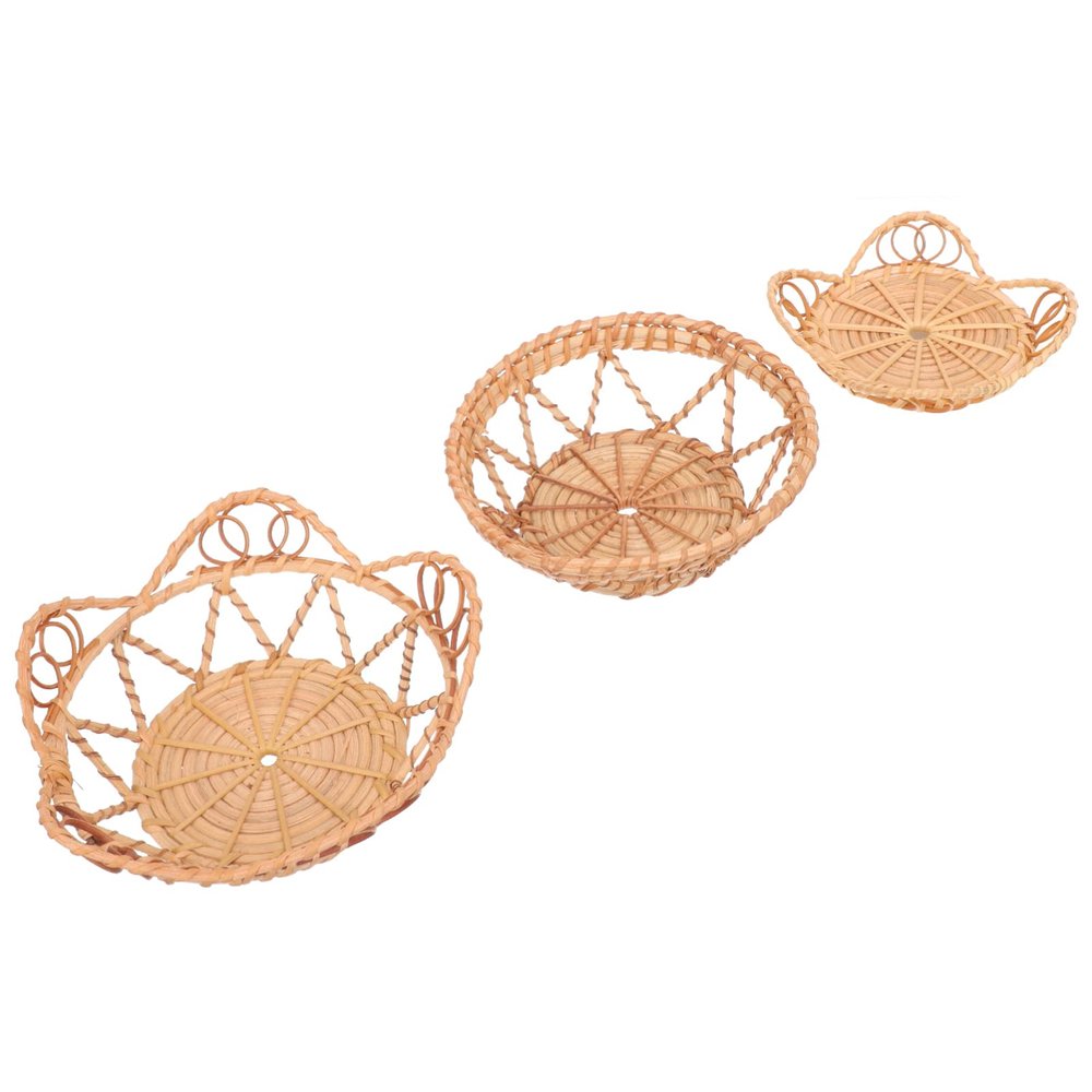 Beavorty 3pcs Woven Rattan Wall Basket Multi-purpose Decorative Hanging Baskets for Living Farmhouse Wall Decor Rustic Home Accent Unique Designs Star Wave Patterns
