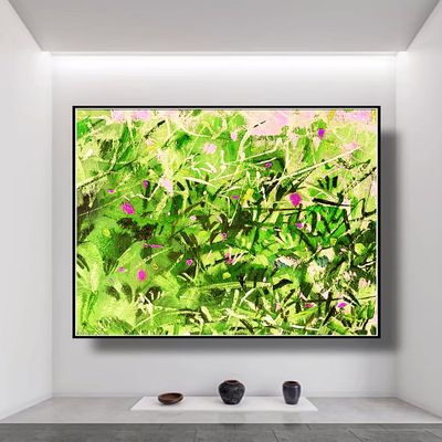 Abstract Canvas Wall Art with Textured Green Color Painting Pictures Artwork for Living Room Bedroom Bathroom Decor