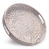 13.8 inch Round Rattan Tray, Decorative Coffee Table Tray, Ottoman Tray, Woven Serving Tray with Handles, Wicker Serving Basket, Whitewash view 1