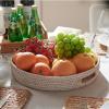 13.8 inch Round Rattan Tray, Decorative Coffee Table Tray, Ottoman Tray, Woven Serving Tray with Handles, Wicker Serving Basket, Whitewash view 3