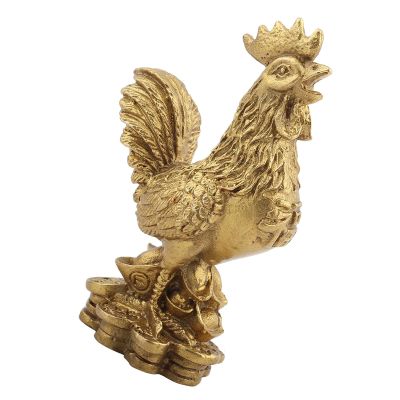 Pure Brass Rooster Chicken Statue, Feng Shui Rooster Figurine for Good Luck and Wealth, Chinese Zodiac Home Office Decoration, Prosperity Gift