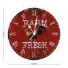 Farm Fresh Rooster Wine Red Board Wood Wall Clock Chicken Farm Aanimal Clock Silent Non Ticking Battery Operated Wooden Wall Clocks 15inch Tuscan Country Style Wall Clock for Home Office School view 2