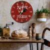 Farm Fresh Rooster Wine Red Board Wood Wall Clock Chicken Farm Aanimal Clock Silent Non Ticking Battery Operated Wooden Wall Clocks 15inch Tuscan Country Style Wall Clock for Home Office School view 3