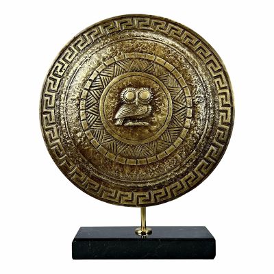 Athena's Shield with Owl Real Bronze Metal Art Sculpture Handmade in Greece