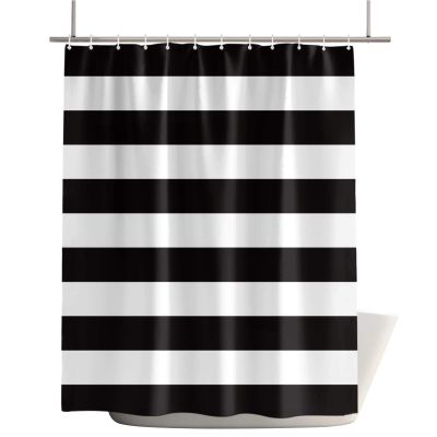 IDOWMAT Shower Curtain Waterproof Polyester Fabric Shower Curtain Set with Hooks, Simple Black and White Stripes Privacy Shower Curtains for Bathroom Showers, Stalls and Bathtubs, 72x72 Inches