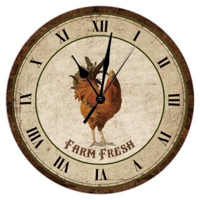 Country Decor Rooster Clocks Vintage Rooster Farm Fresh Wall Clock Silent Non-Ticking Battery Hanging Wall Clocks 10inch Country Tuscan Style Wall Clock for Living Room Bedroom