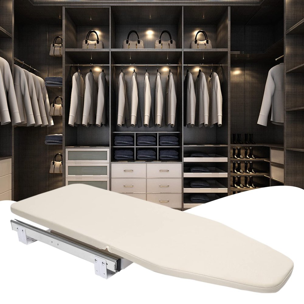 31.9" X 12.2" Closet Pull-Out Ironing Board, Buit-in Iron Board Mini Ironing Board Stow Away in The Cabinet | 180 Rotation for Small Spaces | with Cotton Ironing Board Cover | Beige