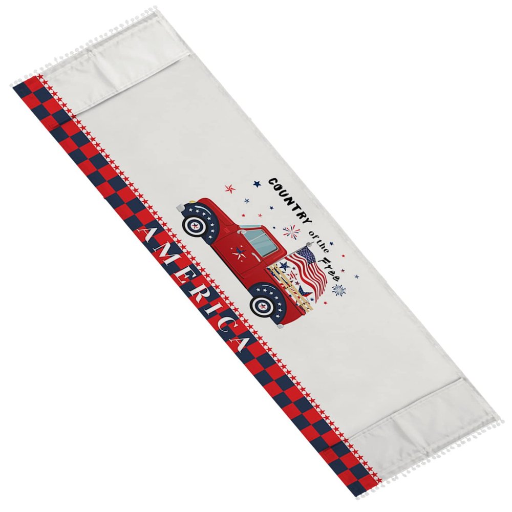 Microwave Oven Dust Cover, Country of The Free America Independence Day Truck Flag Star Buffalo Check Anti-Slip Refrigerator Dust Cover Washing Machine Top Cover with Storage Pockets 12" X 35"
