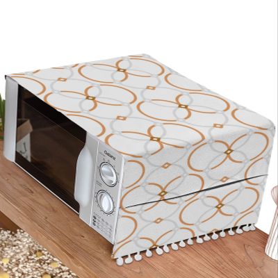 Microwave Oven Dust Cover, Geometric Pattern Round Circle Modern Art White Anti-Slip Refrigerator Dust Cover Washing Machine Top Cover with Storage Pockets 12" X 35"