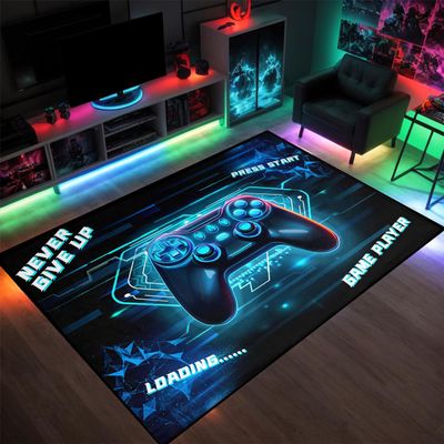 ANGELWARDROBE Gamer Large Area Rug for Kids Room 3D Gamepad Controller Blue Boys Floor Rugs for Living Room Teen Game Player Living Room Mat Home Decor Sofa Floor Polyester Mat, 60"x48"