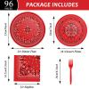 96 Pcs Red Bandana Western Party Plates Napkins Tableware Set Paisley Cowboy Cowgirl Farm Themed Supplies Disposable Dinnerware Western Decoration Favors for Kids Baby Shower Birthday, 24 Guests view 2
