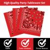 96 Pcs Red Bandana Western Party Plates Napkins Tableware Set Paisley Cowboy Cowgirl Farm Themed Supplies Disposable Dinnerware Western Decoration Favors for Kids Baby Shower Birthday, 24 Guests view 3