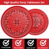 96 Pcs Red Bandana Western Party Plates Napkins Tableware Set Paisley Cowboy Cowgirl Farm Themed Supplies Disposable Dinnerware Western Decoration Favors for Kids Baby Shower Birthday, 24 Guests view 4