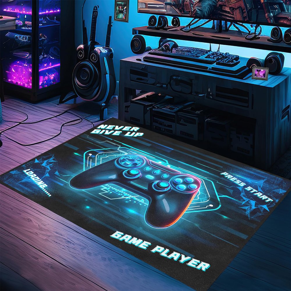 ANGELWARDROBE Gamer Area Rug for Kids Room 3D Gamepad Controller Blue Boys Floor Rugs for Living Room Teen Game Player Mat Home Decor Sofa Floor Polyester Mat, 47"x31"