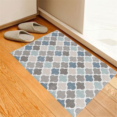 Vintage Blue Gray Welcome Front Door Mat, Anti Fatigue Washable Kitchen Floor Mats Rugs Decor, Moroccan Plaid Geometric Cashmere Indoor Floor Mats Runners Rugs for Kitchen Bathroom Bedroom, 24x36inch