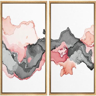 SIGNWIN Framed Canvas Print Wall Art Set Red Black Watercolor Pastel Waves Abstract Shapes Illustrations Modern Art Minimalism Decorative Nordic for Living Room, Bedroom, Office - 24"x36"x2 Natural