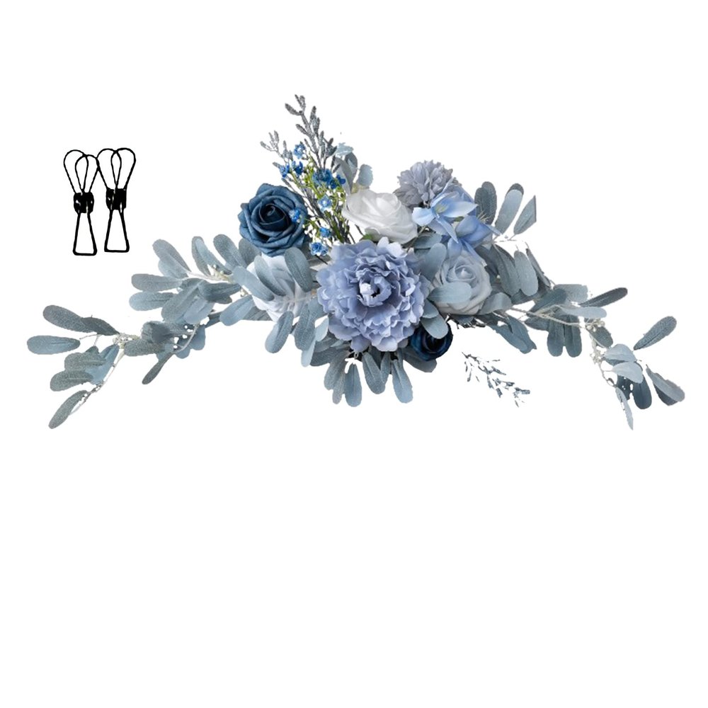 Mokylor Artificial Wedding Arch Flowers Swag, Wedding Welcome Sign Floral Decoration Fake Garland Arrangement Swag for Wedding & Reception Decoration (with 2 Clips)